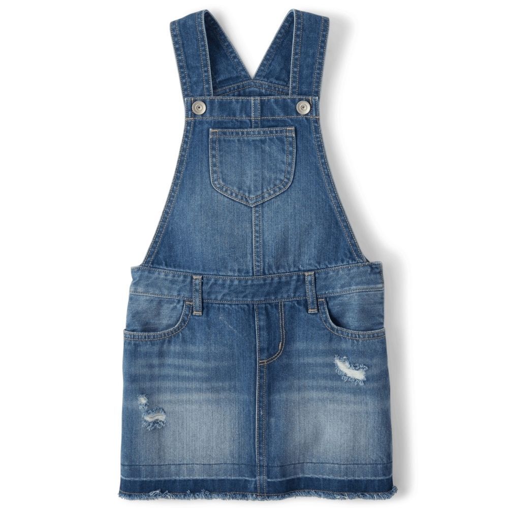 Girls Blue Distressed Denim Overall Dress Dressall Skirtall Size 10
